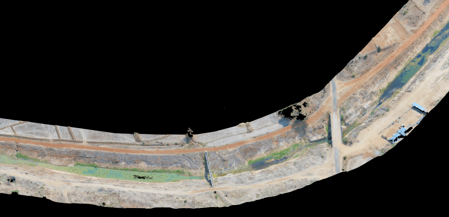 Aerial point cloud of a mapped canal stretch, India