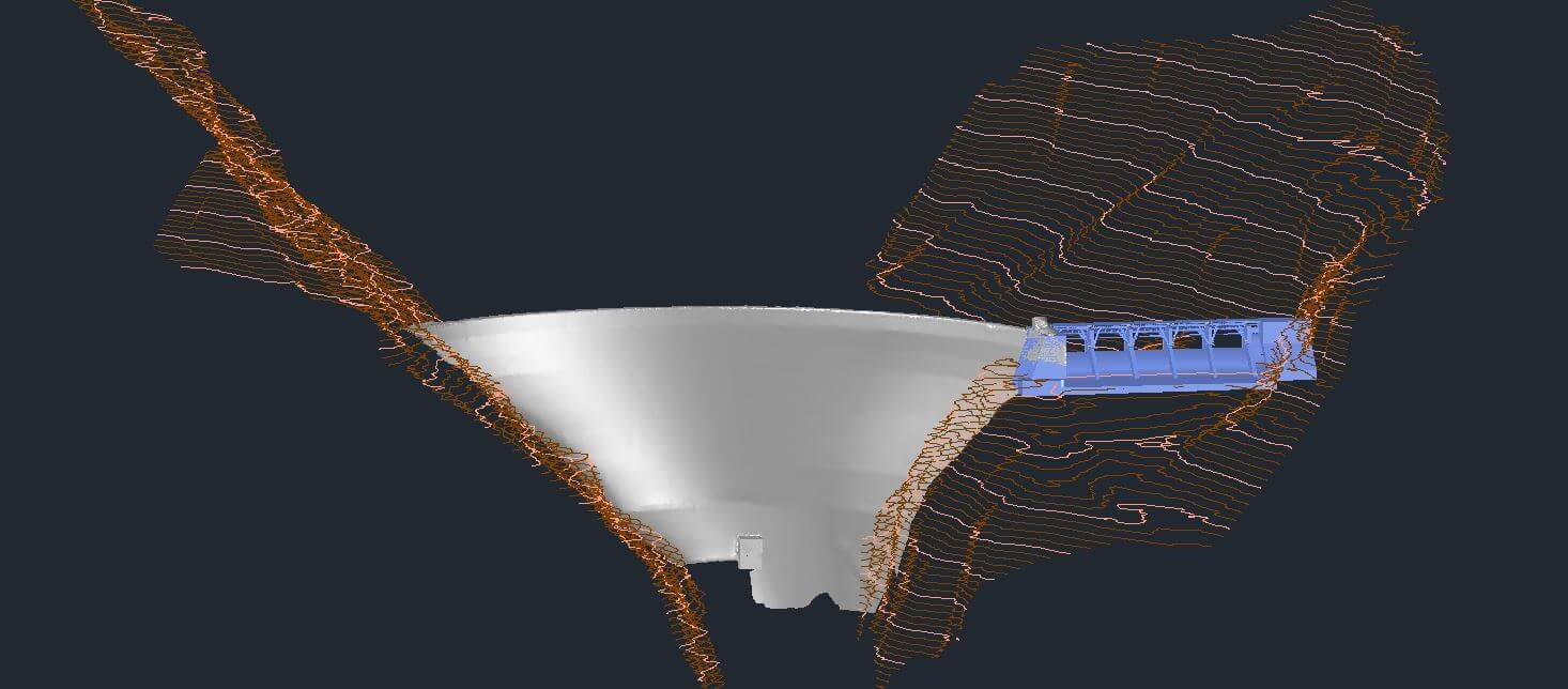 2D drafting and 3D mesh model of Donnels Dam