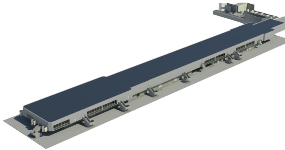 3D model of a terminal building at Palm Beach International Airport