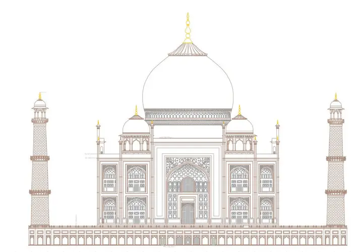 2D drawing of the Taj Mahal, Agra